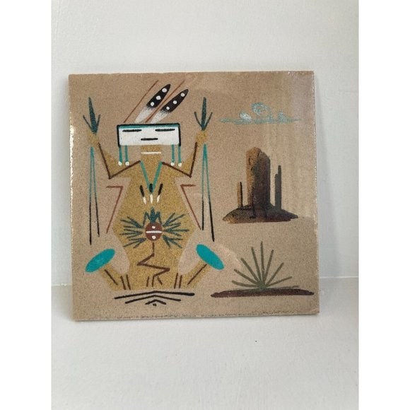 Vintage Navajo D. Johnson Sand Painting "Mother Earth" - 6" x 6"